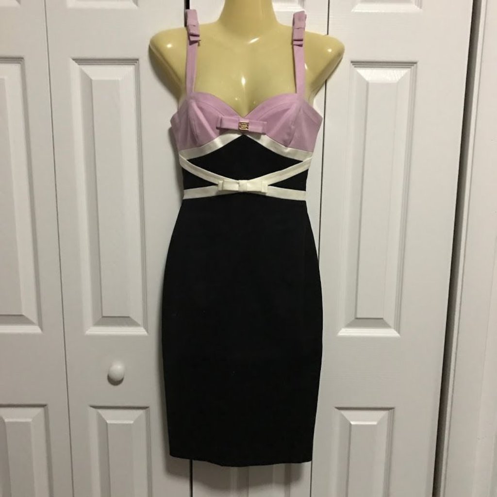 Roberto Cavalli Lilac, Ivory & Black Colorblock Bow Dress